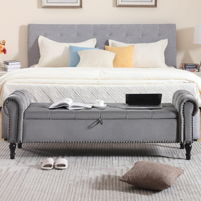 Navy Velvet Tufted Storage Bench