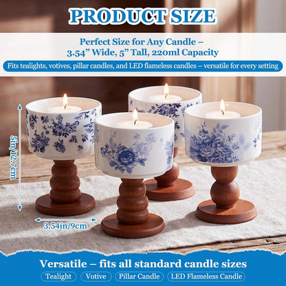 Chinoiserie Ceramic Candle Holders, Set of 4
