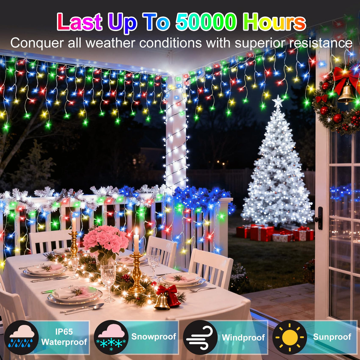 Blue and Cool White Icicle Lights, 164 ft