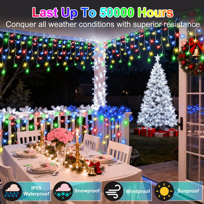 Blue and Cool White Icicle Lights, 164 ft