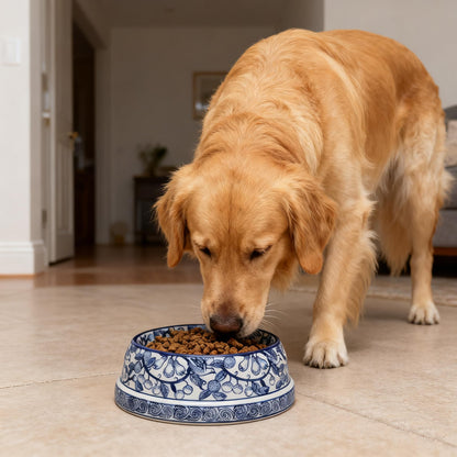 Hand-Painted Blue and White Ceramic Pet Bowl