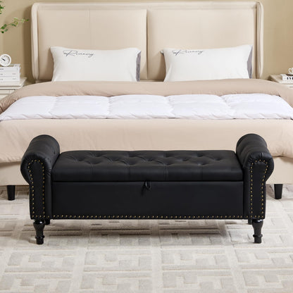 Navy Velvet Tufted Storage Bench