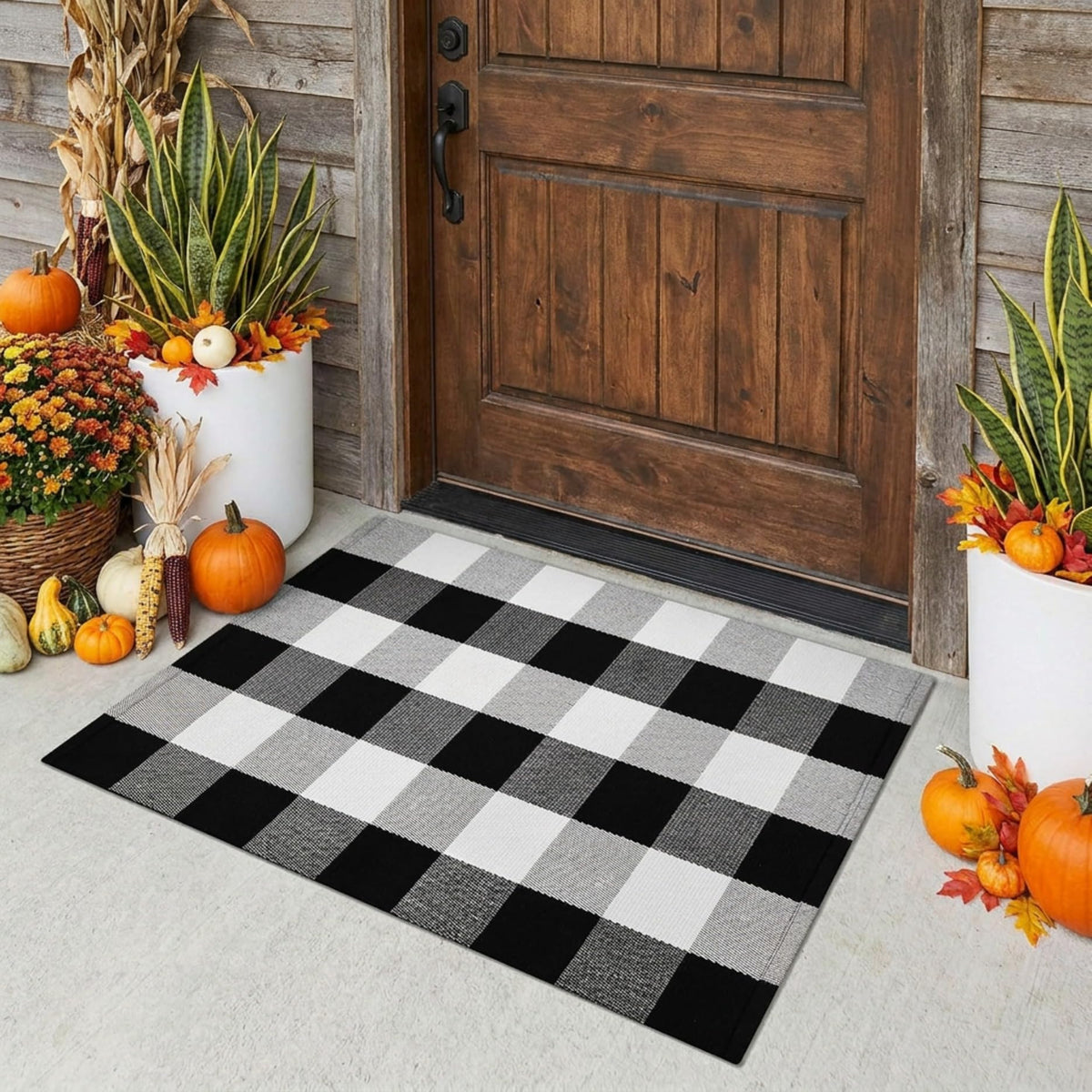 MUBIN Blue White Plaid Cotton Rug, 27.5x43