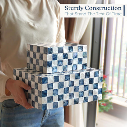 Navy Capiz Shell Storage Boxes, Set of 2