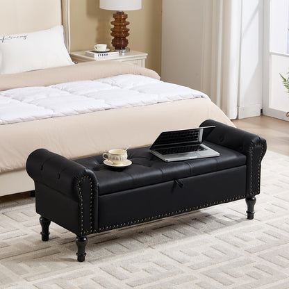 Navy Velvet Tufted Storage Bench