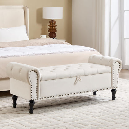 Navy Velvet Tufted Storage Bench