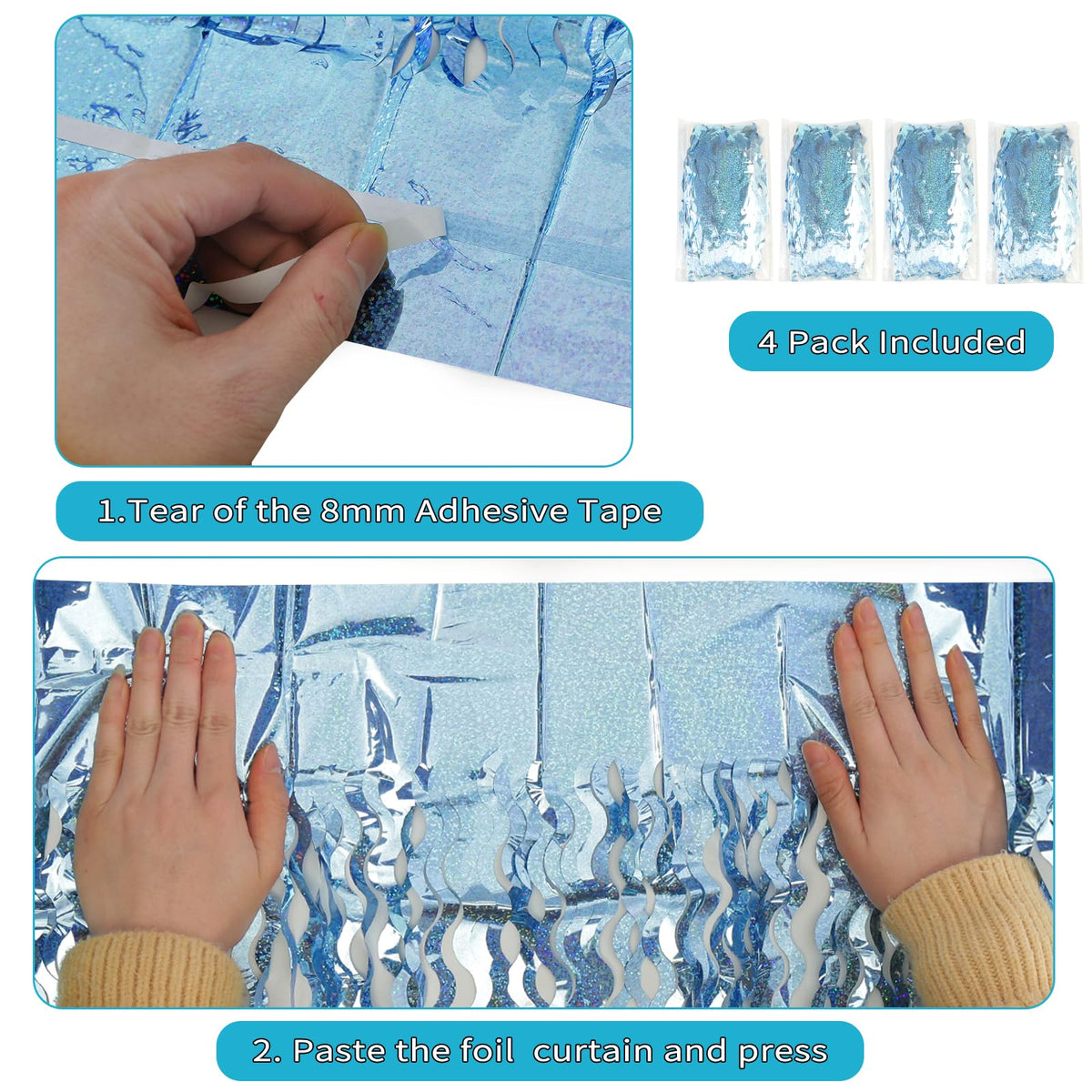 Navy Blue Foil Fringe Curtains, 4 Pack
