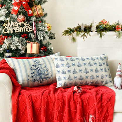 Blue Stripe Christmas Pillow Covers, Set of 4