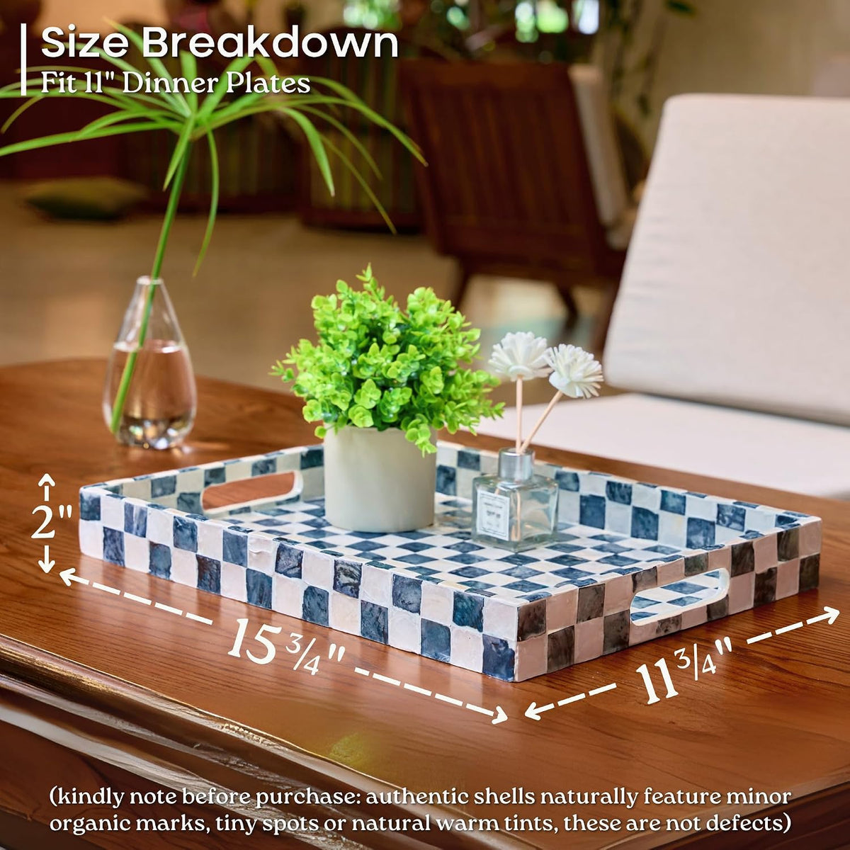 Capiz Shell Decorative Serving Tray, Navy Blue