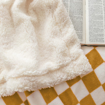 Navy Checkered Sherpa Throw Blanket