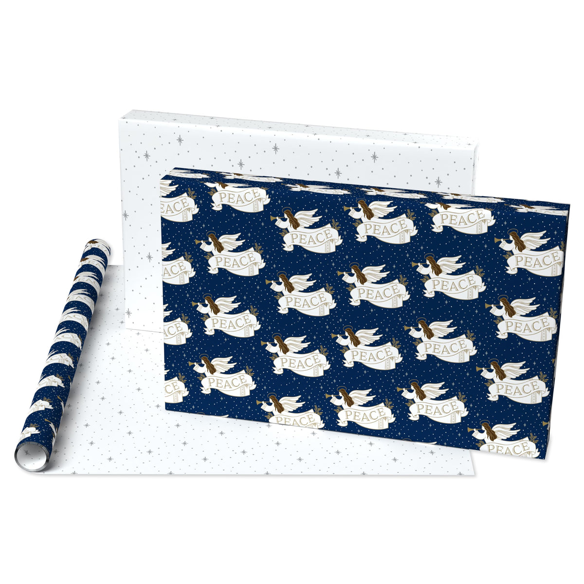 Navy and White Nativity Christmas Wrapping Paper