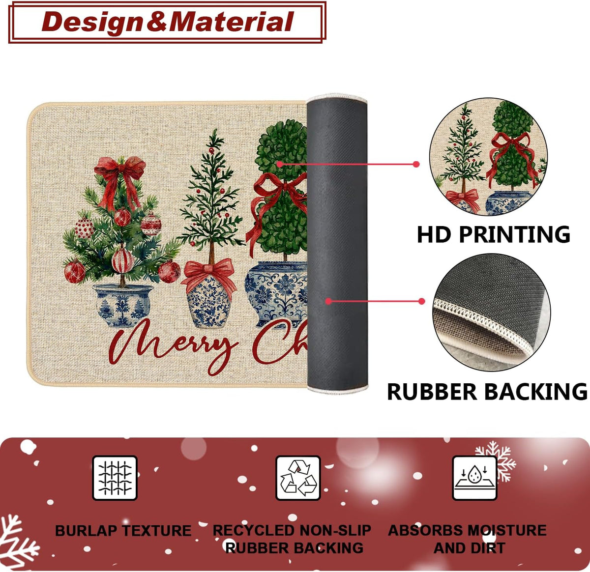 Chinoiserie Christmas Doormat, 17 x 29 Inch