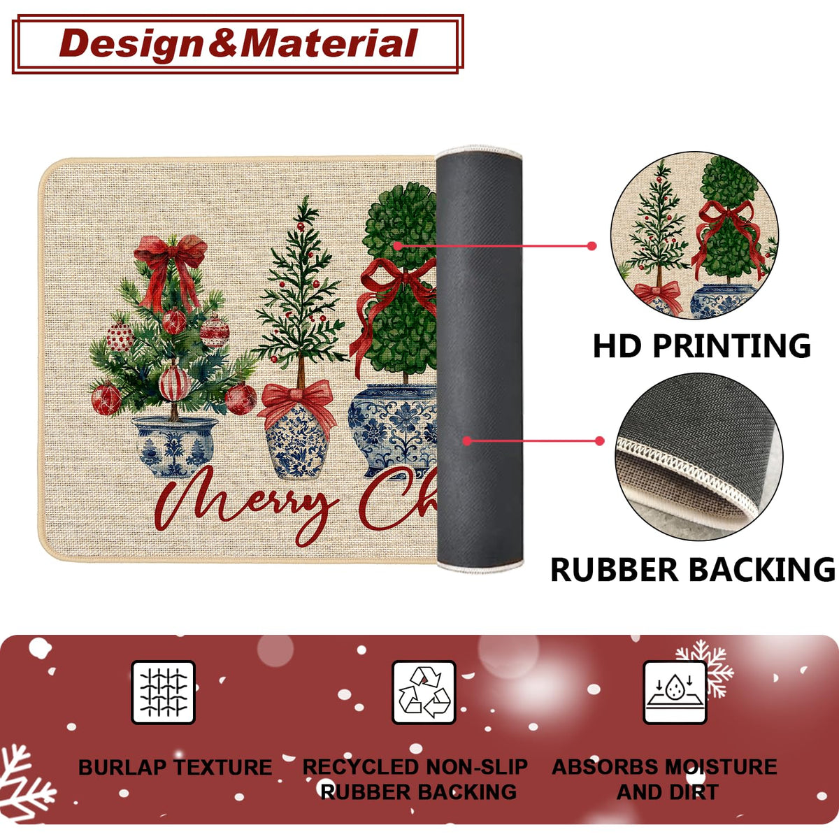 Chinoiserie Christmas Doormat, 17 x 29 Inch