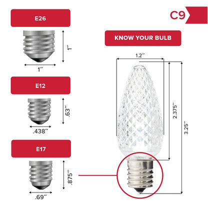 Blue C9 Faceted LED Christmas Bulbs, Set of 25