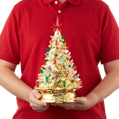 Hand Painted Ceramic Christmas Tree, 15 Inch Pre-Lit