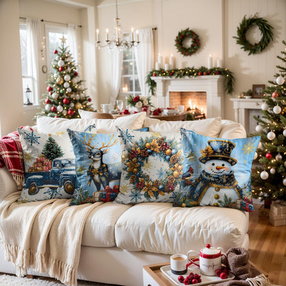 Navy Velvet Christmas Pillow Covers, Set of 4
