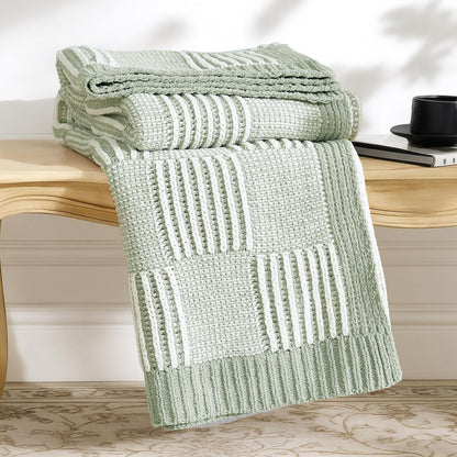 Checkered Knit Throw Blanket, Blue, 50 x 60 Inch