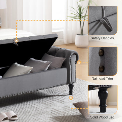 Navy Velvet Tufted Storage Bench