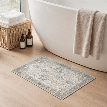 Blue Floral Boho Bath Mat, 24 x 17