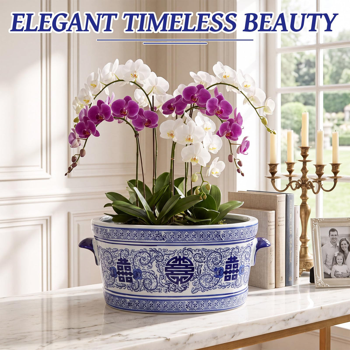 Blue and White Chinoiserie Oval Planter