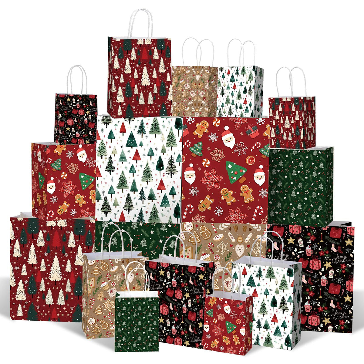 Blue Toile Christmas Kraft Gift Bags, Set of 18