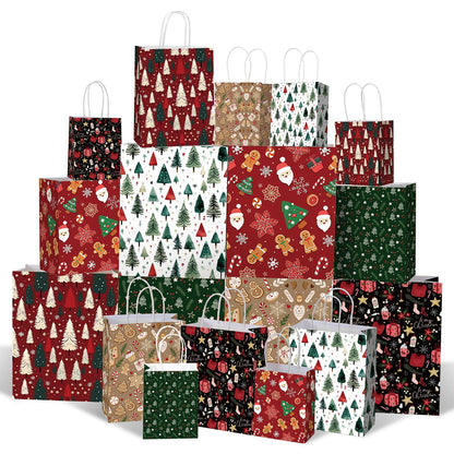 Blue Toile Christmas Kraft Gift Bags, Set of 18