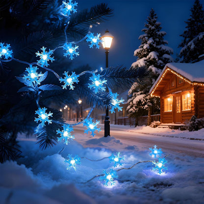 Blue Snowflake String Lights, 20 ft