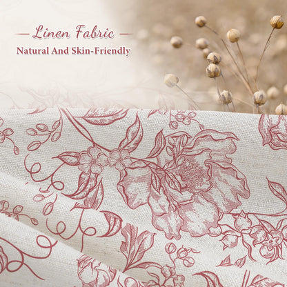 Blue Floral Linen Blend Shower Curtain