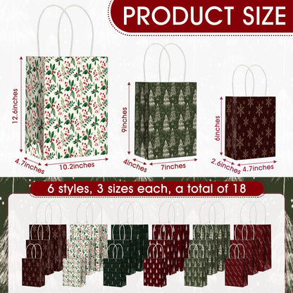 Blue Toile Christmas Kraft Gift Bags, Set of 18