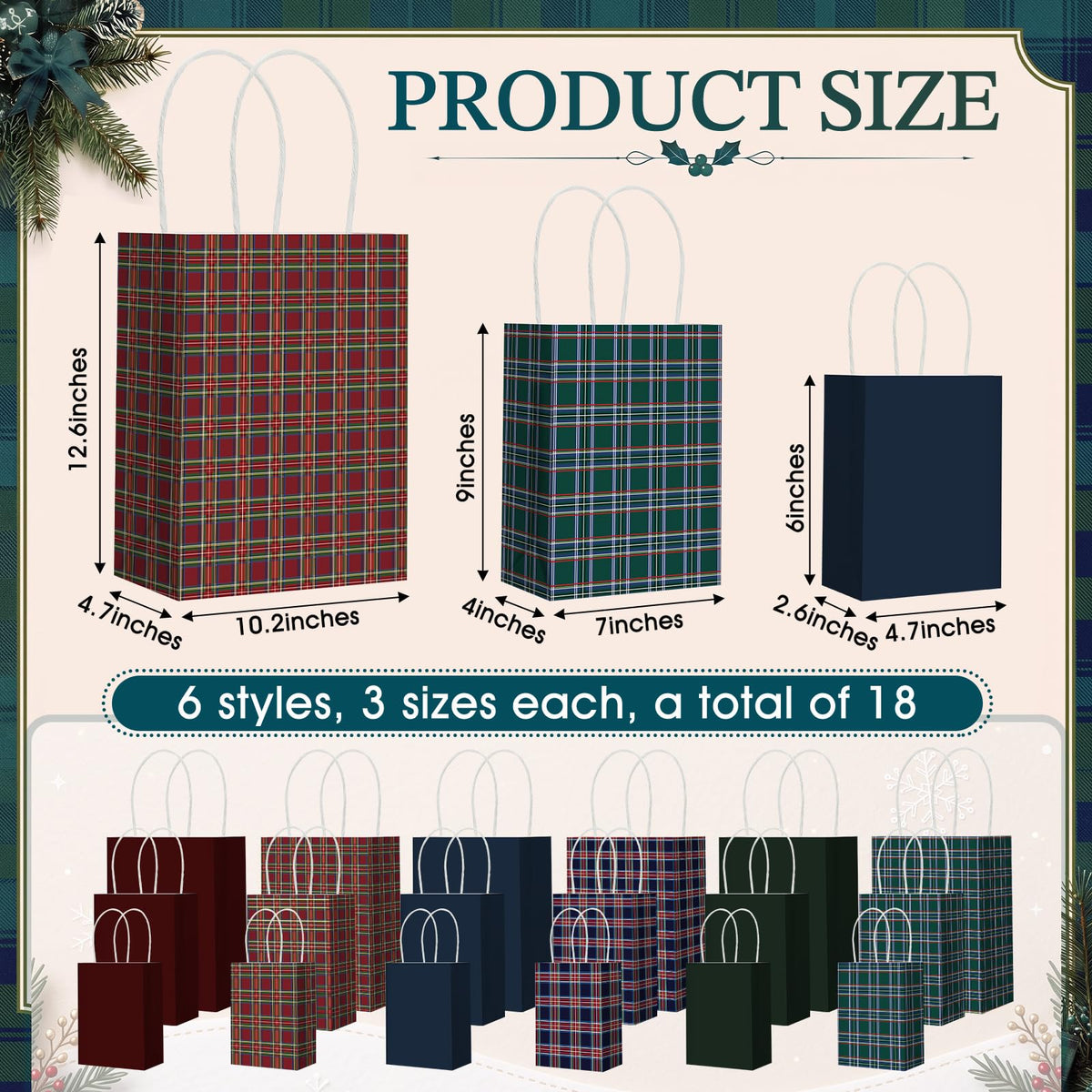 Blue Toile Christmas Kraft Gift Bags, Set of 18