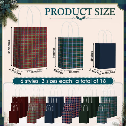 Blue Toile Christmas Kraft Gift Bags, Set of 18
