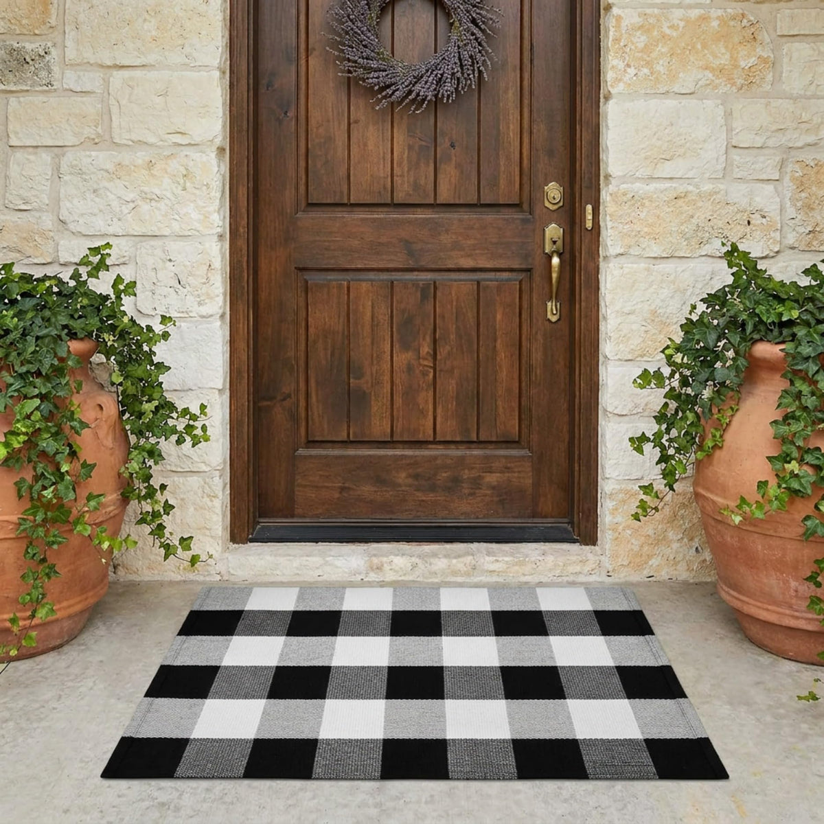 SEEKSEE Blue Buffalo Plaid Porch Rug, 27.5x43