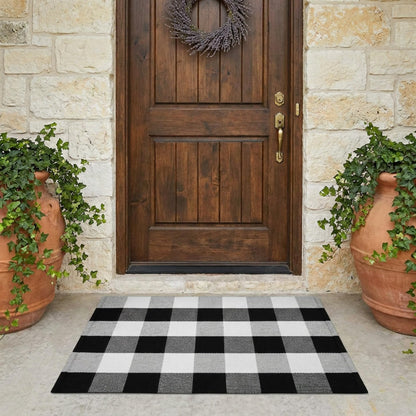 SEEKSEE Blue Buffalo Plaid Porch Rug, 27.5x43