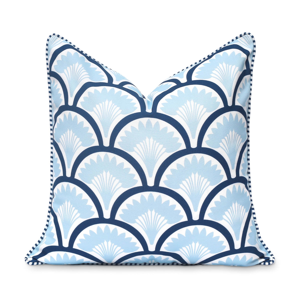 Navy Greek Key Outdoor Lumbar Pillow Cover, 12x20