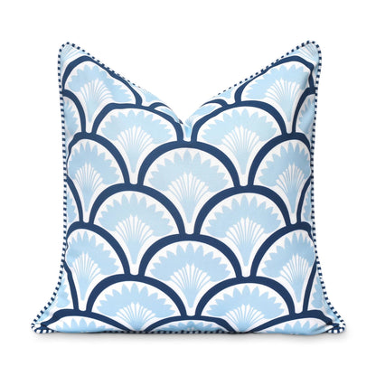 Navy Greek Key Outdoor Lumbar Pillow Cover, 12x20