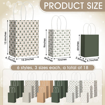 Blue Toile Christmas Kraft Gift Bags, Set of 18