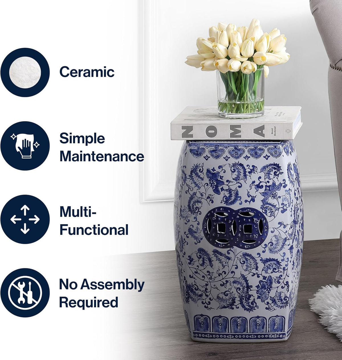 Jonathan Y Floral Vine Square Garden Stool