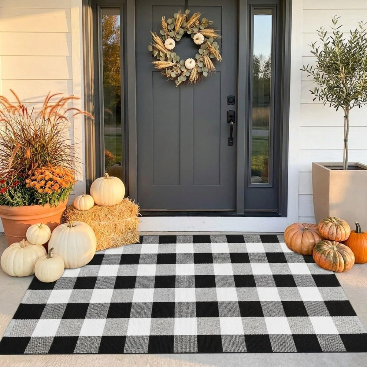 SEEKSEE Blue Buffalo Plaid Porch Rug, 27.5x43