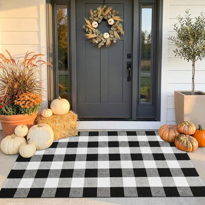 SEEKSEE Blue Buffalo Plaid Porch Rug, 27.5x43