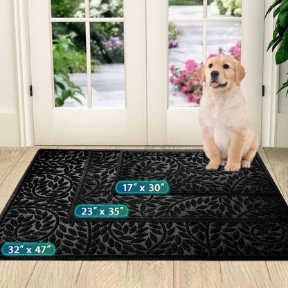 Blue Leaf Front Door Mat, Non-Slip Rubber