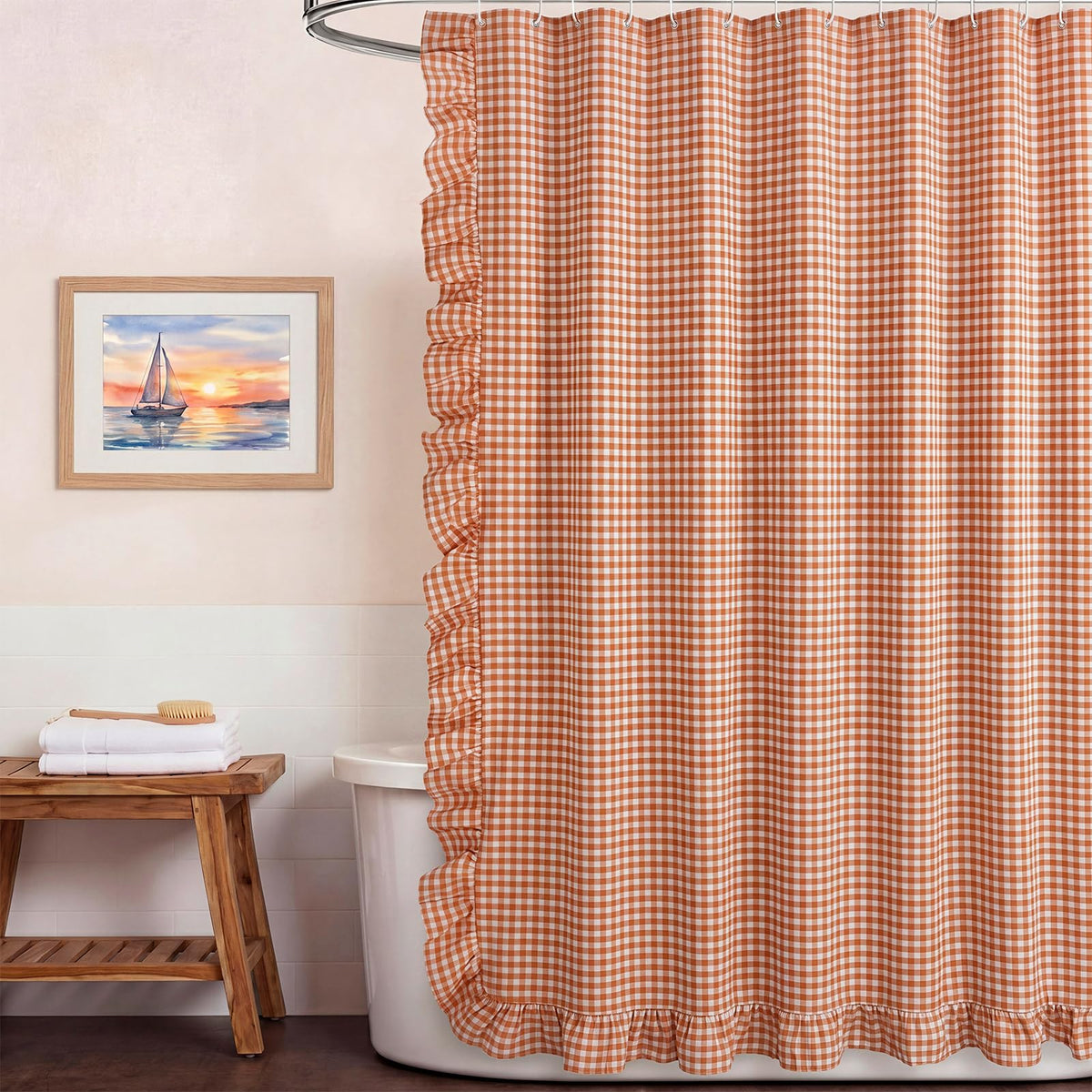 Ruffled Gingham Shower Curtain, 72 x 72