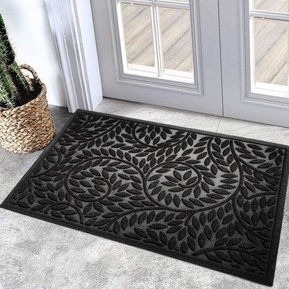 Blue Leaf Front Door Mat, Non-Slip Rubber