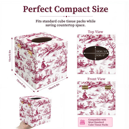 French Toile Tissue Box Cover, 6 Inch