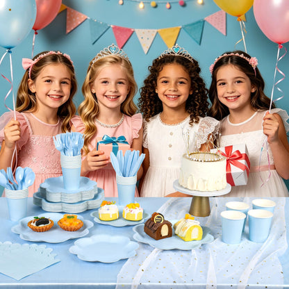 Blue and White Paper Tableware Set, Serves 50