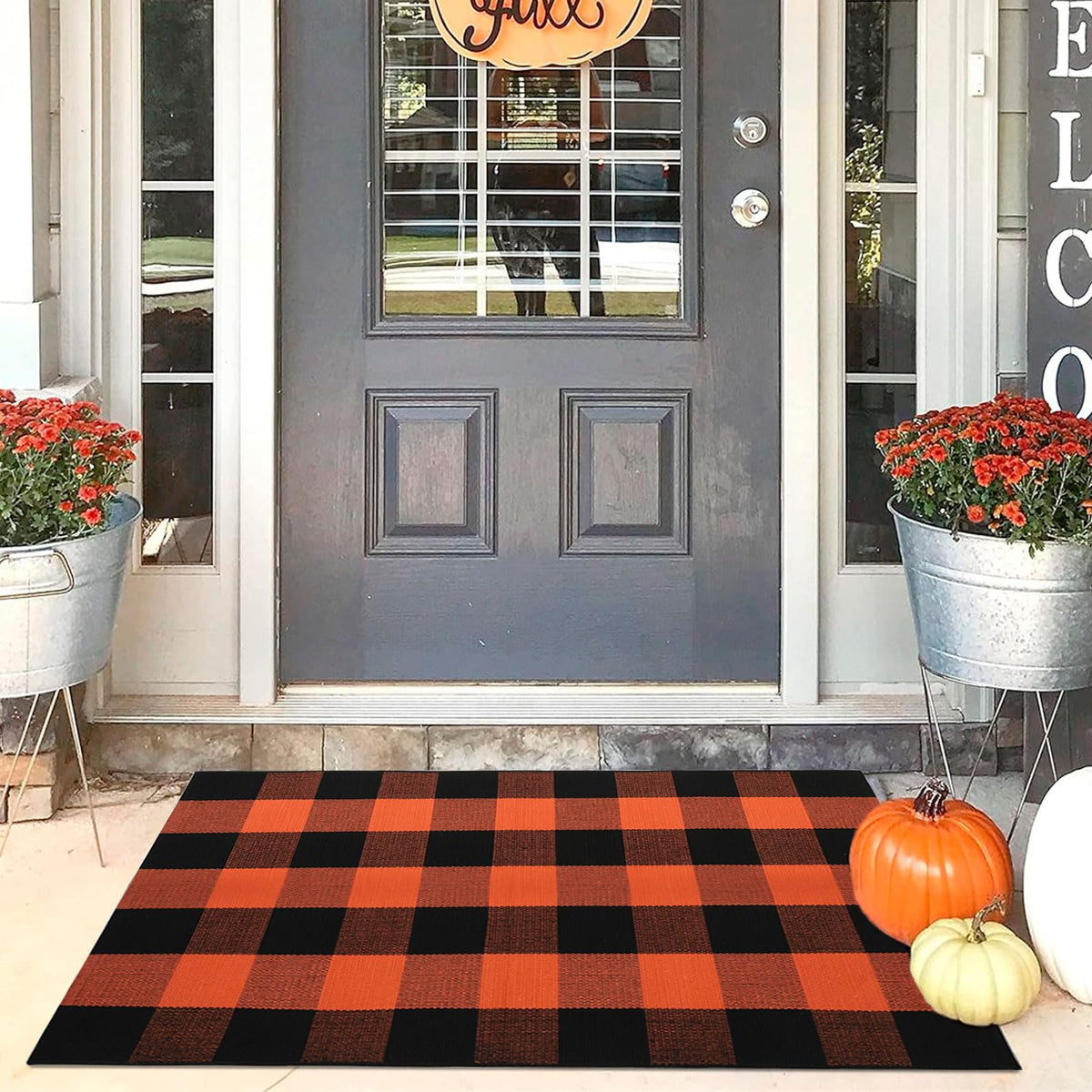 Blue Buffalo Plaid Outdoor Rug, 27.5x43