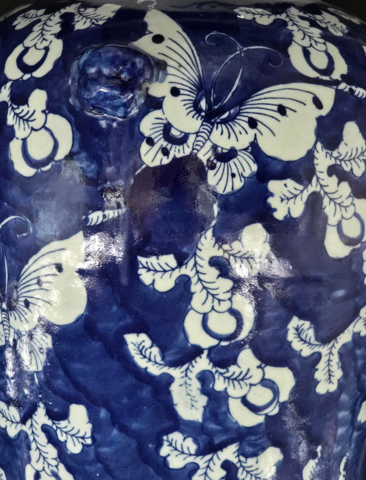 Blue and White Lotus Ginger Jar, 19 Inch