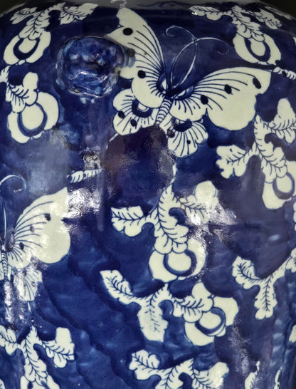 Blue and White Lotus Ginger Jar, 19 Inch