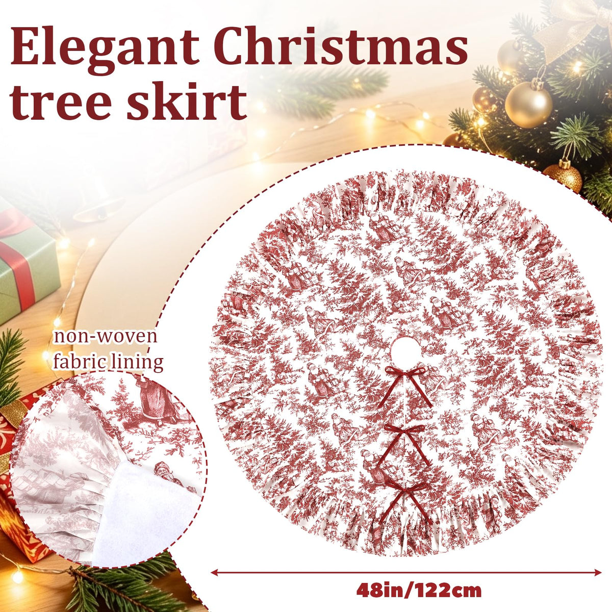 Blue Chinoiserie Christmas Tree Skirt, 48 Inch