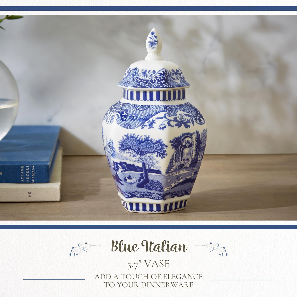 Spode Blue Italian Steccato Vase, 5.2 Inch