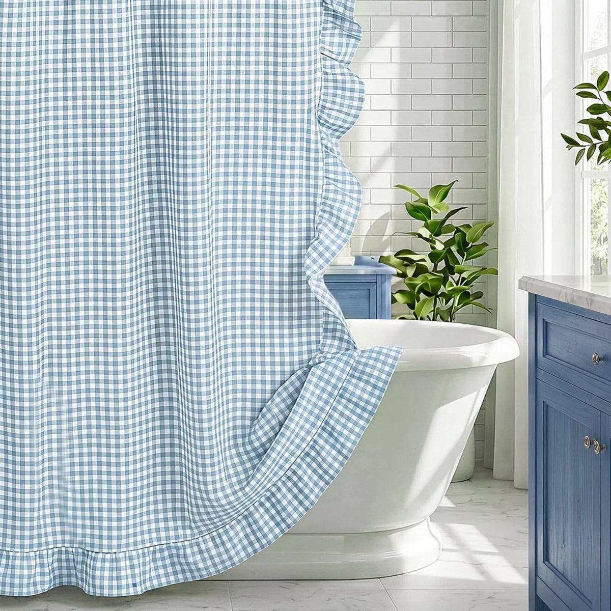 Ruffled Gingham Shower Curtain, 72 x 72